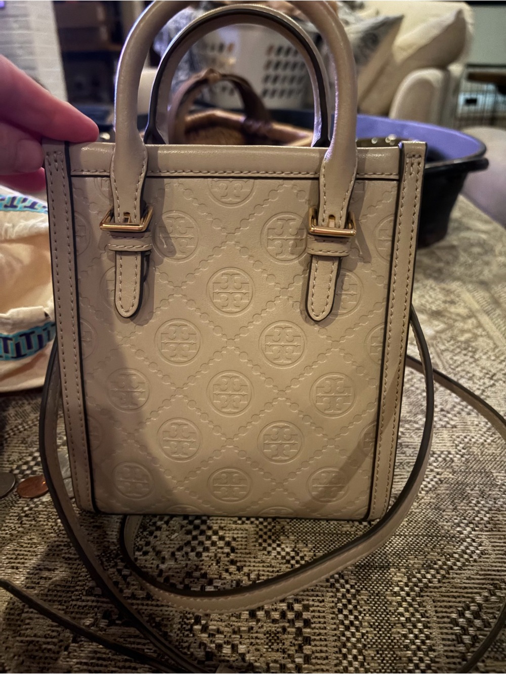Tory Burch Taupe Embossed Mini Tote Crossbody - Picture 2 of 9